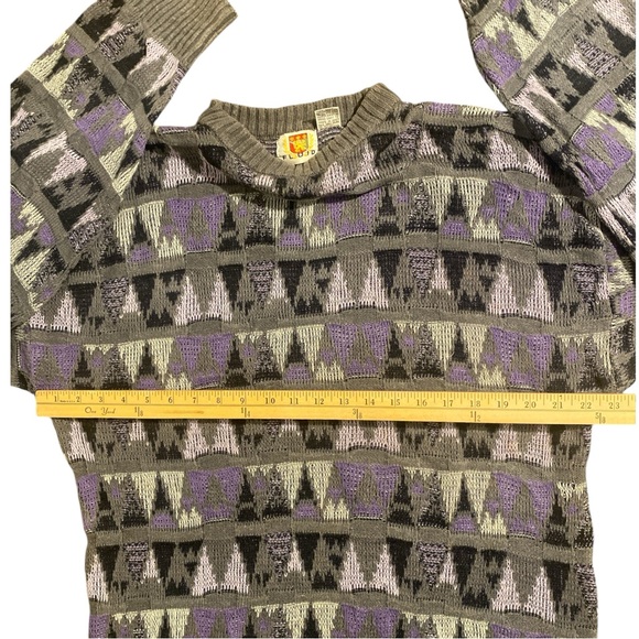 VTG Fluid Sweater Men’s XL Purple Gray Black Knit Geometric 80’s Retro Crew Neck - Picture 8 of 11